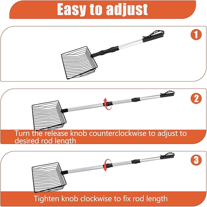 Esmorah Chicken Poop Scooper for Sand & Coop Cleaning - Sifting Shovel with 22"-40" Adjustable Handle, 3 Lengths Heavy Duty Stainless Steel Sifter-PawvioPets