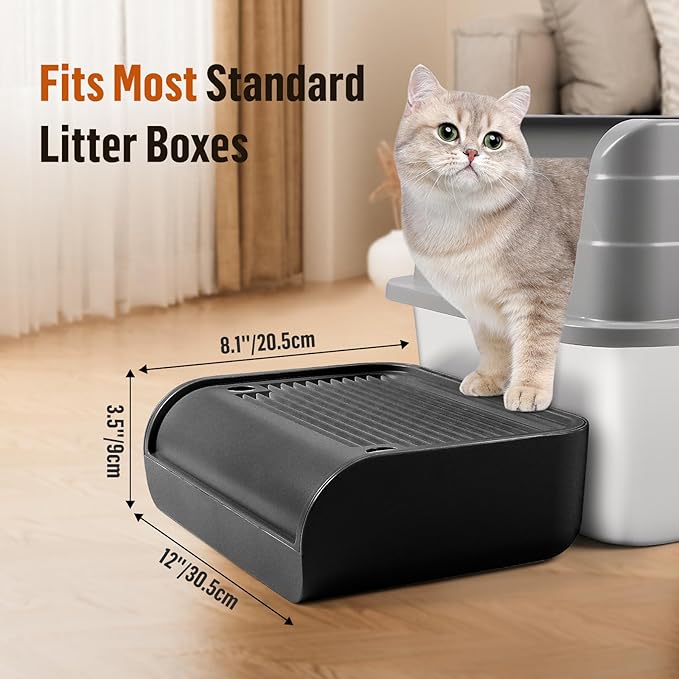 Cat Litter Box Step, Cat Litter Box Ramp Mat with Filter Function for Self-Cleaning Cat Litter Box, Easy to Clean, Cat Pedal Step Stool Ideal for Kitten & Elderly Cats (Black)-PawvioPets