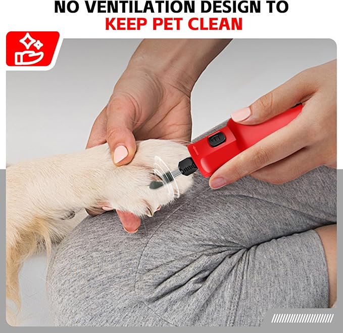 Dog Nail Grinder - Upgraded Pet Nail Grinder, Electric 5 Speeds LED Lights Ring Rechargeable Dog Nail Trimmers Kit, 40 Accessories Cordless Pet Nail Grinder for Dogs Cats and Small/Medium Animals Red-PawvioPets