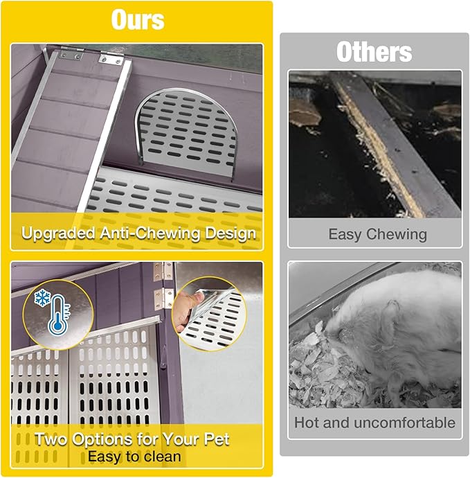 Aivituvin Rabbit Hutch with Stand Wooden Bunny Cage Indoor 2 Story Guinea Pig House with Anti Chew Ramp, No Leak Tray, Hideout, Wire Mesh (Gray)-PawvioPets