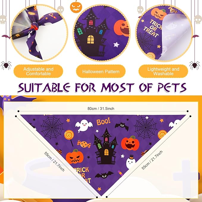 Abbylike 50 Pcs Halloween Dog Bandanas Bulk Pumpkin Bandanas for Dogs Triangle Kerchief Bibs Scarf Set for Pet Halloween Costume Photo Props Accessories Pet Shops, 25 Styles (31.5 x 21.7 x 21.7")-PawvioPets