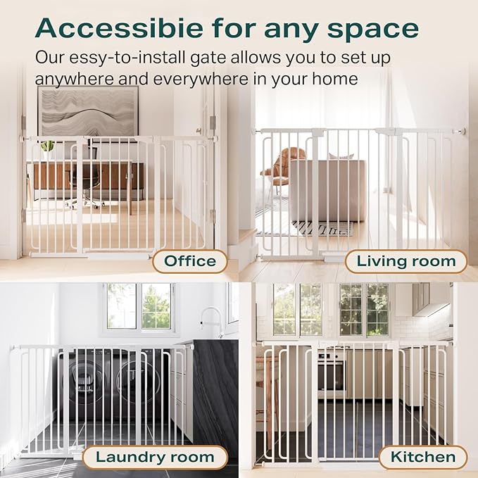 Cumbor 36" Extra Tall Baby Gate for Stairs, 29.7-57" Extra Wide Dog Gate for Doorways Hallways, Pressure Mounted Child Gate for Wide Opening, Auto Close Personal Safety for Babies and Pets, White-PawvioPets