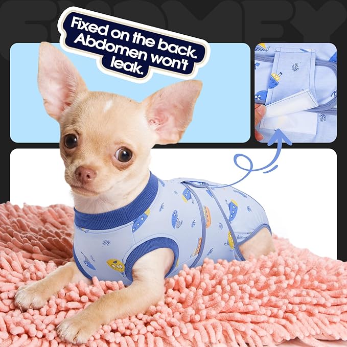 FUAMEY Recovery Suit for Dogs After Surgery,Soft Breathable Dog Bodysuit E-Collar & Cone Alternative Surgical Suit,Male Female Dog Neuter Spay Suits Anti Licking Wounds Onesie Blue Boat L-PawvioPets