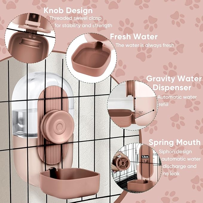 28oz Hanging Automatic Water Dispenser，Rabbit Water Bottle,Bunny Guinea Pig Ferret Water Bowl for Cage,Suitable for Small Animal Puppies(Cage Grid Spacing Over 1.2'')-PawvioPets