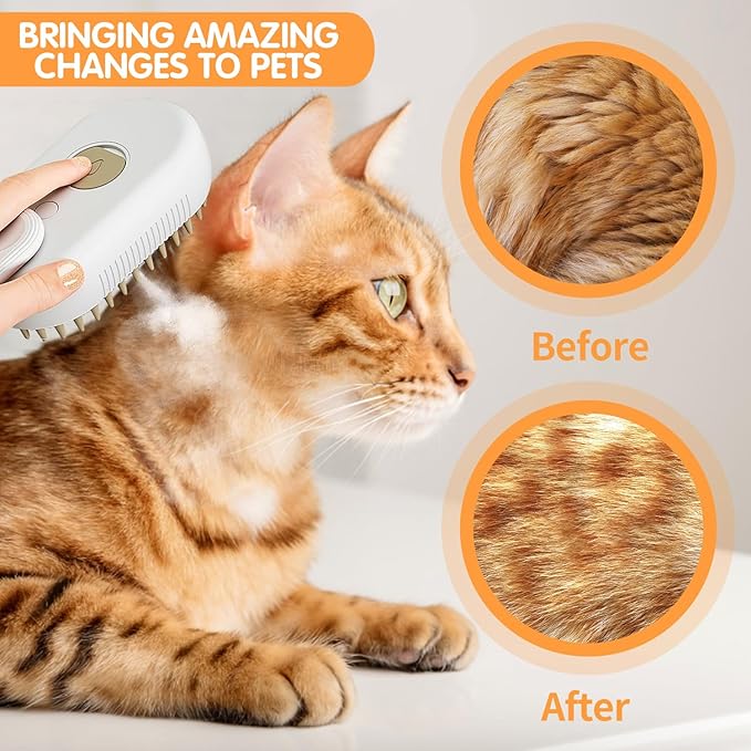 4 in 1 Cat Steam Brush for Shedding, Rechargeable Steam Cat Brush With Rotating Handle, for Massaging and Cleaning Shedding Pet Hair, for Cats Dogs (White)-PawvioPets
