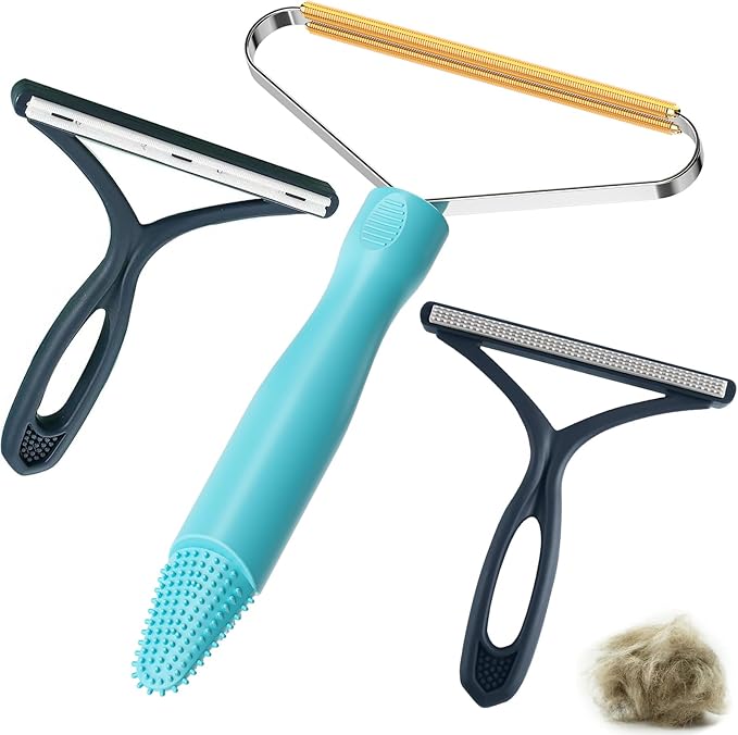 3-Pack Pet Hair Removal Tool,Dog Cat Hair Remover,Lint Shaver Cleaner Pro,Fur Removal Tool,Portable Carpet Scraper,Carpet Rake,Pet Hair Brush for Carpet,Clothes,Car Mats,Couch,Pet Bed,Furniture-PawvioPets