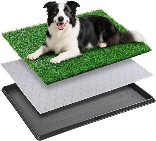 Dog Grass Pad with Tray - 35''x23'' Dog Litter Box Indoor Outdoor Full Potty System, Artificial Grass Patch Mat and Washable Pee Pad for Puppy Training - Pet Toilet for Balcony Patio-PawvioPets