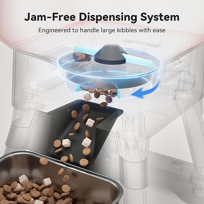 Automatic Dog Feeder for Large Dogs, 14L Capacity, Remote Feeding, Anti-Blockage System, Timed Auto Dog Food Dispenser, 2.4G WiFi App Control，Dual Power Supply,Stainless Steel Bowl-PawvioPets