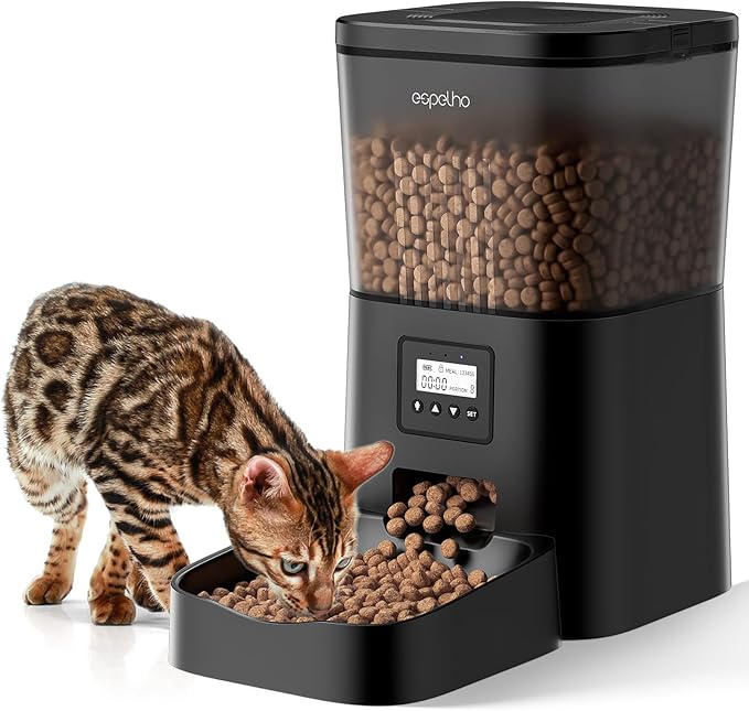 Espelho Automatic Cat Feeder- 4L Timed Cat Food Dispenser 1-6 Meals Control for Cat and Small Dog- Auto Pet Feeder with Desiccant Bag Keep Fresh for Reliable Easy Set Up and Clean- Voice Recorder-PawvioPets