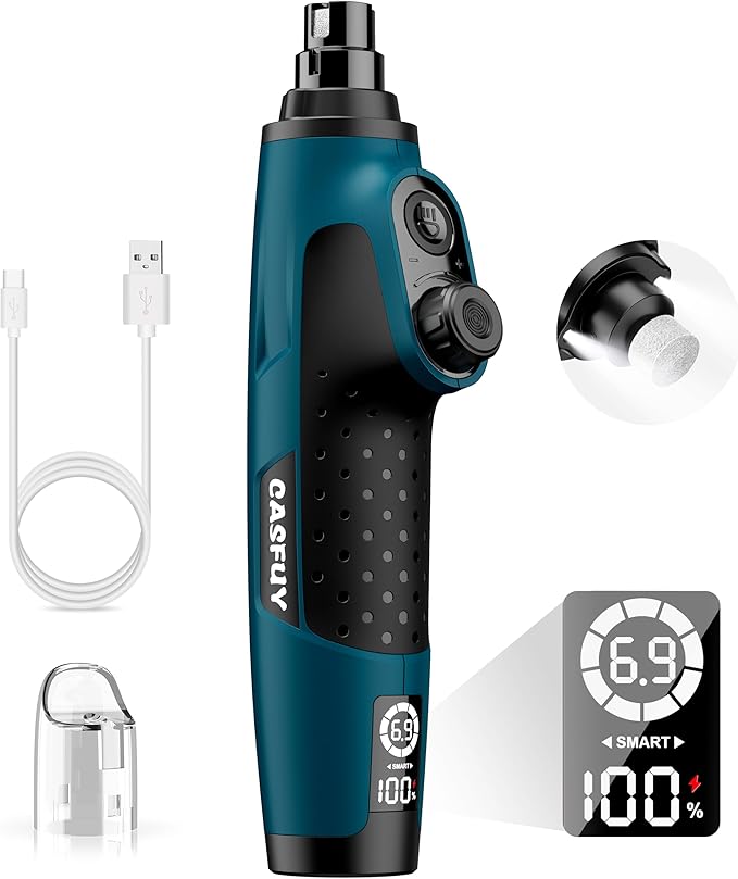 Casfuy Smart 6-Speed Dog Nail Grinder - 50% More Power Pet Nail Grinder with 2 LED Lights Quiet Rechargeable Electric Dog Nail Trimmers File Toenail Grinder for Large Medium Small Dogs & Cats (DB)-PawvioPets