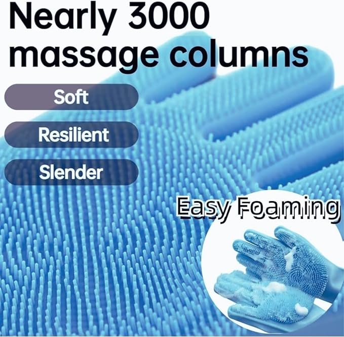 Dog Washing Gloves, Pet Grooming Gloves with Soft Brushes, Bathing and Massaging for Dogs and Cats, Silicone Heat Resistant Cleaning Gloves with High-Density Teeth (Blue)-PawvioPets