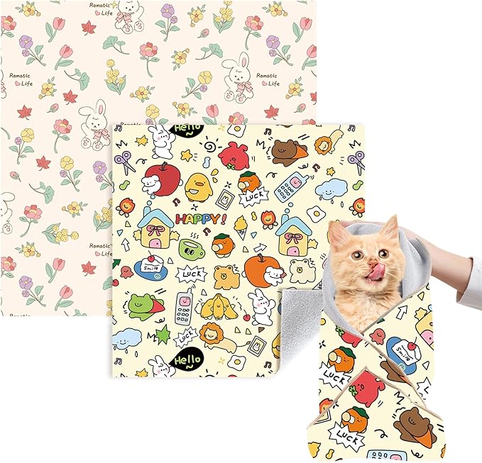 Cat Grooming Wrap, 2pcs [M+L] Cat Restraint Wrap for Nail Clipping, Ear Cleaning, and Teeth Brushing, Self-Adherent, Anti-Bite, Anti-Scratch, Anti Scratch, Pink+Yellow-PawvioPets