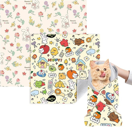 Cat Grooming Wrap, 2pcs [M+L] Cat Restraint Wrap for Nail Clipping, Ear Cleaning, and Teeth Brushing, Self-Adherent, Anti-Bite, Anti-Scratch, Anti Scratch, Pink+Yellow-PawvioPets