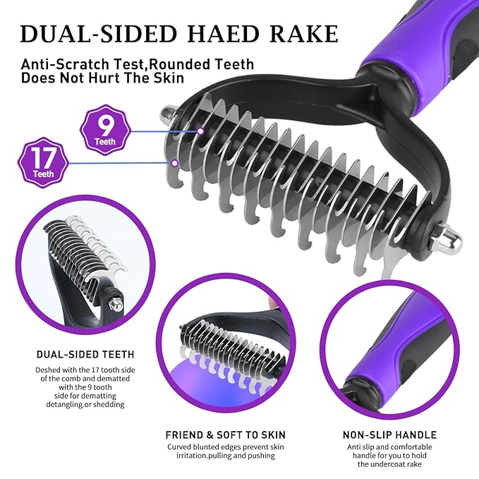 Dog Brush Kit - Self-Cleaning Slicker Brush with Bath Brush & Undercoat Rake | Deshedding Tools for Large - Small Dogs & Cats, Professional 3-in-1 Pet Grooming Set for Heavy Shedding, Green-PawvioPets
