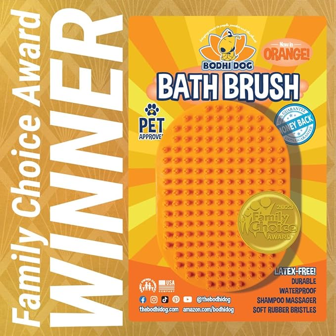 Bodhi Dog Shampoo Brush - Pet Grooming & Bath Supplies for Dogs and Cats - Bath Brush for Long & Short Hair - Premium Scrubber for Shower, Bathing & Massage (One Pack, Orange)-PawvioPets