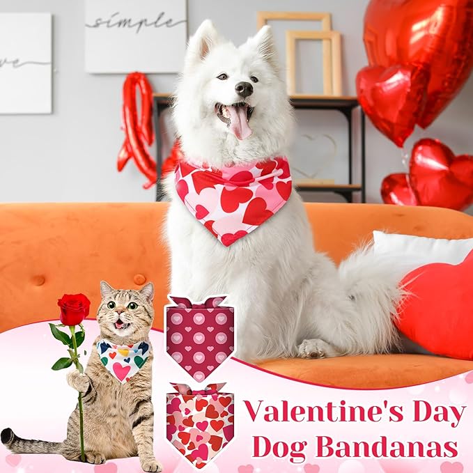 Amylove 120 Pcs Halloween Dog Bandanas Bulk Holiday Triangle Dog Pack Puppy Kerchief Bandana Adjustable Pet Scarf for Pet Cat Costume Accessories Decor(Love)-PawvioPets