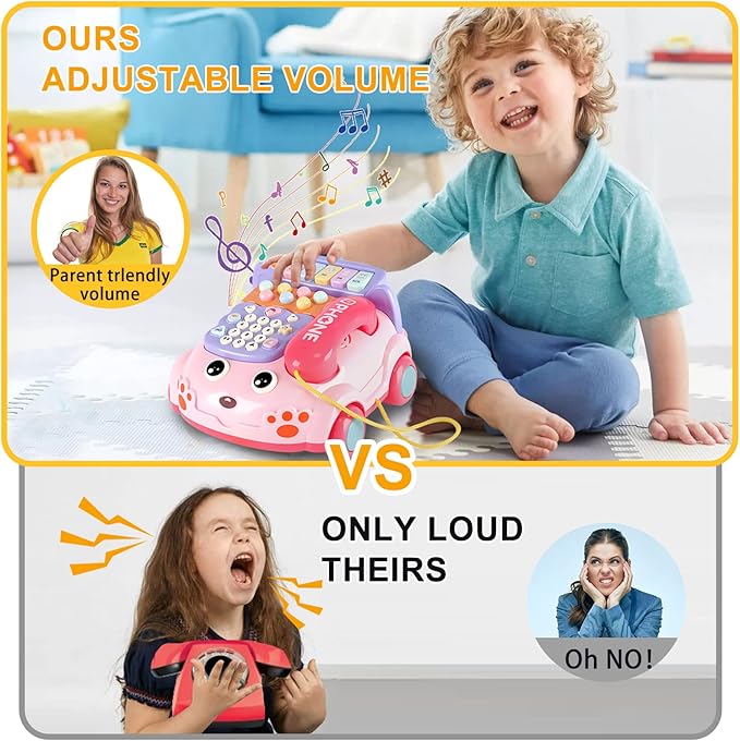 Baby Phone Toy,Baby Toy Phone Cartoon Baby Piano Music Light Toy Children Pretend Phone, Kids Cell Phone Girl with Light Parent-Child Interactive Toy Gift Game Boy Girl Early Education Gift Pink 18M+-PawvioPets
