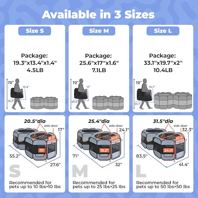 2-in-1 Dog Playpen, Pop Up Cat Puppy Pet Playpen, Indoor Outdoor Cats Enclosed, Cat Tent Crate Cage Kennel, Portable Playpen for Kitten and Small Animals(No Divider, Unified Space)-PawvioPets