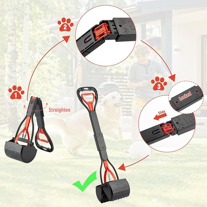 33" Pooper Scooper 2 Pack, XL Tall Handle No Touch Dog Pooper Scooper for Large Small Dogs, Durable Spring & Lightweight, Large Pooper Scooper for Dogs Heavy Duty, Foldable Dog Poop Pick Up Tool-PawvioPets