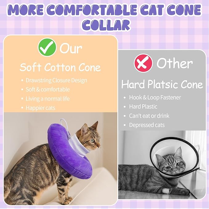 BRKURLEG Cat Recovery Collar Soft Cat Cones Pet Neck Protector Adjustable Kitten Cones to Stop Licking After Surgery Pet Elizabethan Collar for Cats Kittens, Purple, L-PawvioPets