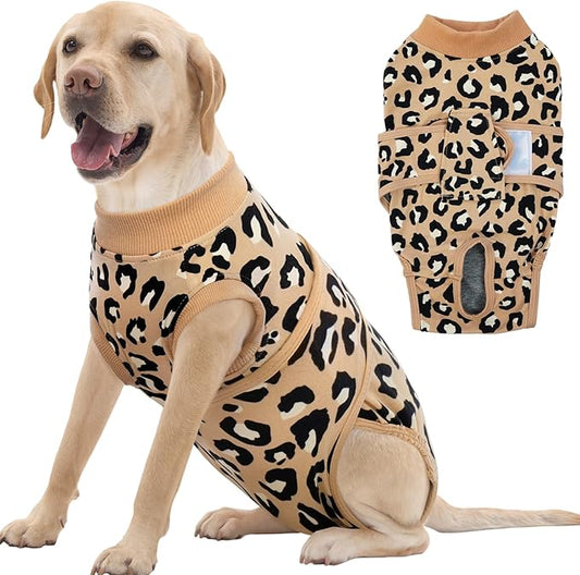 FUAMEY Recovery Suit for Dogs After Surgery,Soft Breathable Dog Bodysuit E-Collar & Cone Alternative Surgical Suit,Male Female Dog Neuter Spay Suits Anti Licking Wounds Onesie Brown Leopard XXL-PawvioPets