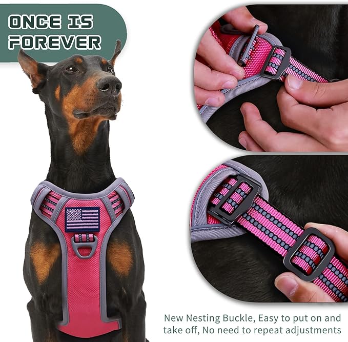 BUMBIN Tactical Dog Harness for Large Dogs No Pull, Famous TIK Tok No Pull Puppy Harness, Fit Smart Reflective Pet Walking Harness for Training, Adjustable Dog Vest Harness with Handle Pink L-PawvioPets