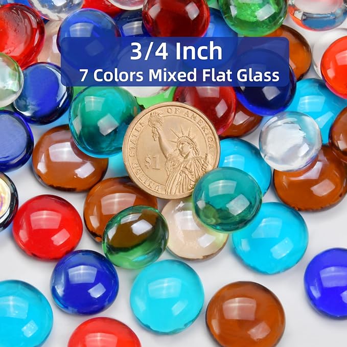 10LB Mixed Color Flat Glass Marbles for Vases, Mancala Stones Gemstone Beads Vase Filler Decorative Glass Pebbles for Fish Tank, DIY Crafts, Mosaics, Aquarium Decor Rocks, Candle Holders-PawvioPets