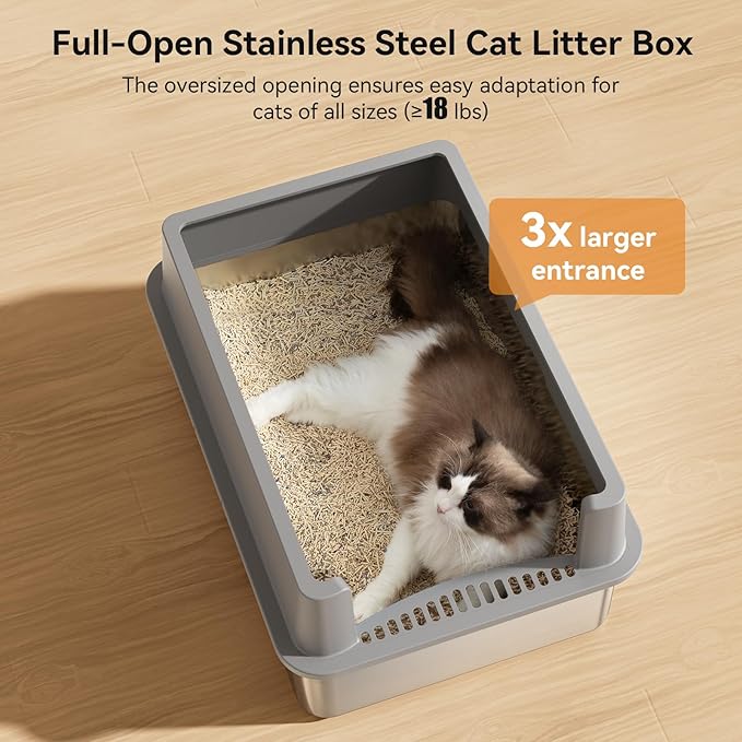 28" Extra Large XXL Stainless Steel Cat Litter Boxes with Lid Metal Cat Litterbox Pan for Big Cats and Multiple Cats, Anti-Leakage, Easy Cleaning, Include Scoop-PawvioPets