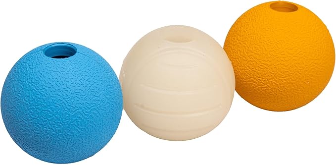 Amazon Basics Dog Toys, Interactive Assorted Rubber Balls, (Pack of 3), 2.5 inch, Blue, Beige, Orange-PawvioPets