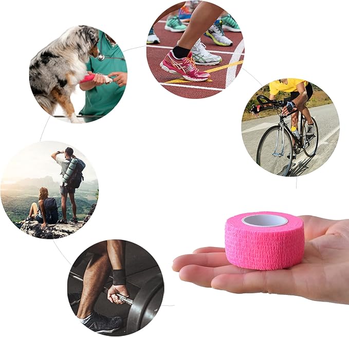9 Pack 1" x 5 Yards Self Adhesive Bandage Wrap Self Stick Wrap for Ankle, Wrist, Finger, Sports, Breathable Cohesive Vet Tape for Pets (Pink)-PawvioPets