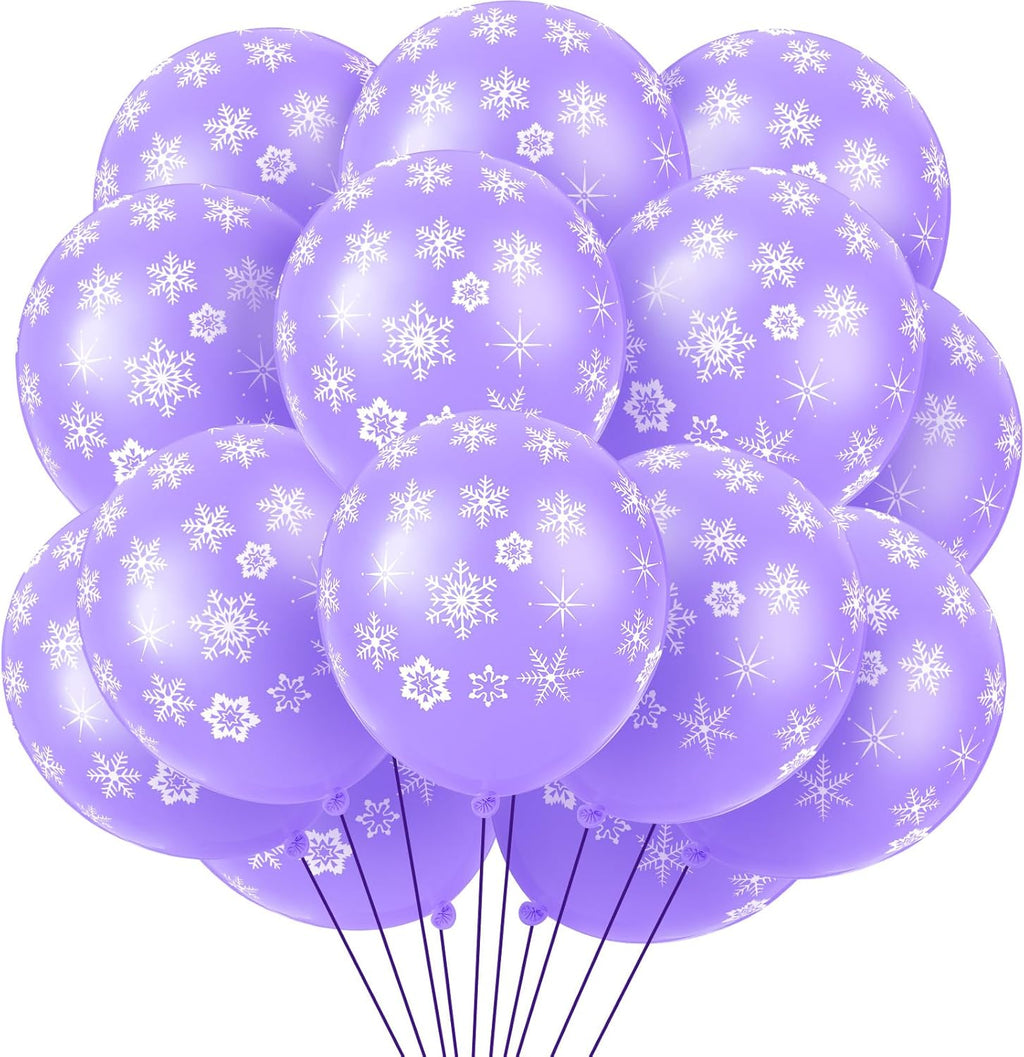 Skylety 40 Pieces Snowflake Balloons Bulk Winter Transparent Snowflake Latex Balloons for Christmas Birthday Wedding Party Decorations(Macaron Purple)