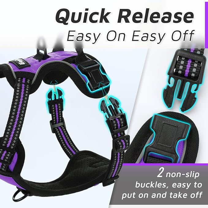 Eagloo Small Dog Harness No Pull, Service Vest with Reflective Strips and Control Handle, Adjustable and Comfortable for Easy Walking, No Choke Pet Harness with 2 Metal Rings, Purple, XS-PawvioPets