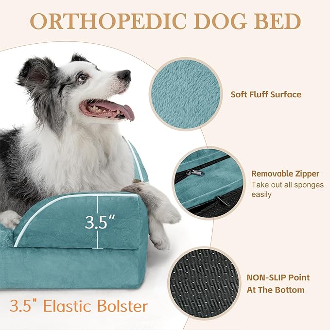 Comfort Expression Small Dog Beds Waterproof Orthopedic Foam Dog Sofa Beds for Small Dogs Comfy Pet Bed with Washable Removable Cover & Non-Slip Bottom(X-Small,Washed Blue)-PawvioPets