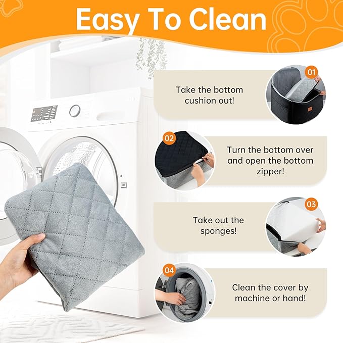 Dog Car Seats for Small/Medium Dogs, FurFrolic Memory Foam Dog Booster Seat for Small Dogs up to 35 lbs, Travel Pet Car Seat with Washable Detachable Cover, Storage Pockets, 2 Safety Belts, Black Gray-PawvioPets