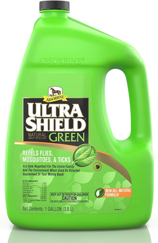 Absorbine UltraShield Green All-Natural Fly & Insect Repellent for Horses & Dogs, Essential Oils Repel & Control, 128oz Bottle, No Sprayer-PawvioPets