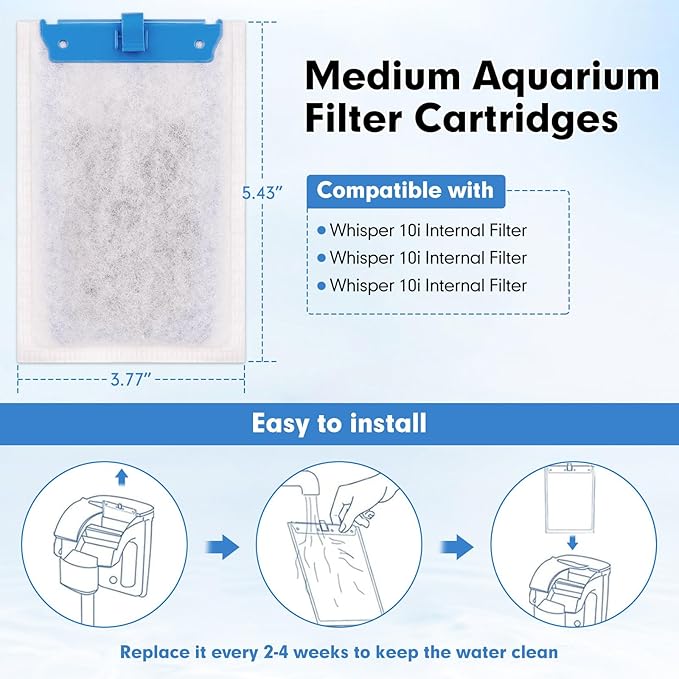 fishkeeper 16 Pack Medium Filter Cartridges Compatible with Tetra Whisper Bio-Bag Filters Replacement Filter Cartridges for Whisper Filters 10i / IQ10 / PF10 and TetraFauna ReptoFilter(Ready to Use)-PawvioPets