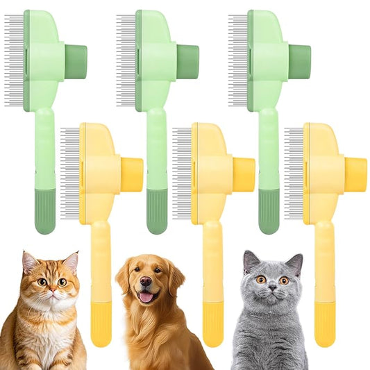 Cat Comb Dog Comb Pet Hair Removal Tool 6 Pack, Flea Combs for Cats and Dog, Grooming Brush with One-Click Self-Cleaning, Pet Grooming Supplies for Cats & Dogs-PawvioPets