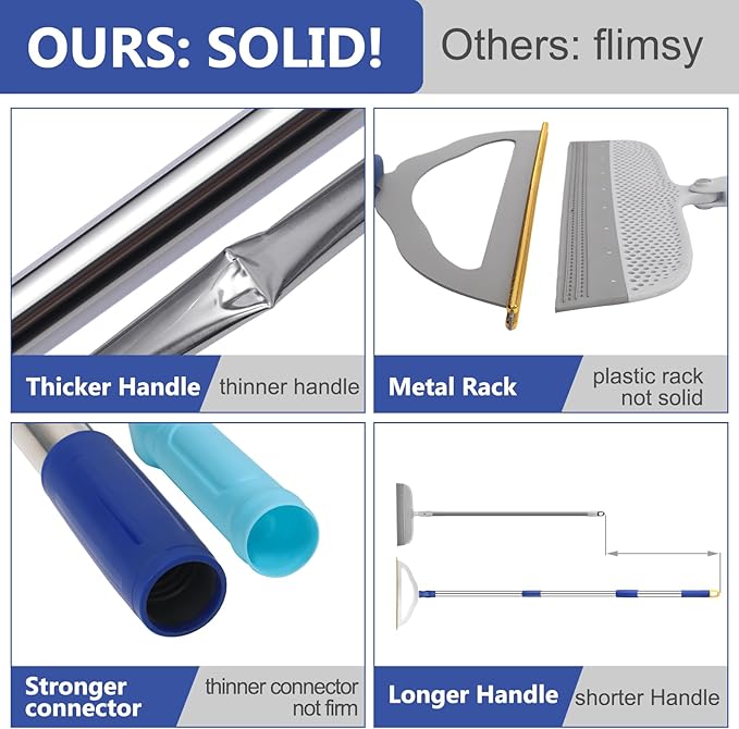 12”Wide Large Metal Carpet Rake Pet Hair Removal Broom, 54" Thicker Handle Low Pile Carpet Brush, Dog Cat Pet Hair Remover, Embedded Fur Pro Clean Removal Tool, Rug Couch Stair Scraper-PawvioPets