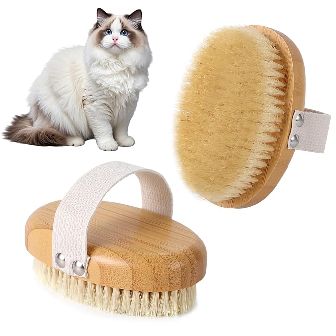 Boar Bristle Cat Brush for Indoor Cats, Cat Hair Brush Gentle Grooming, Reduce Shedding, Soft Hair and Healthy Shine, Bamboo Handheld with Soft Boar Bristles and Band for Short Haired Cats Dogs-PawvioPets
