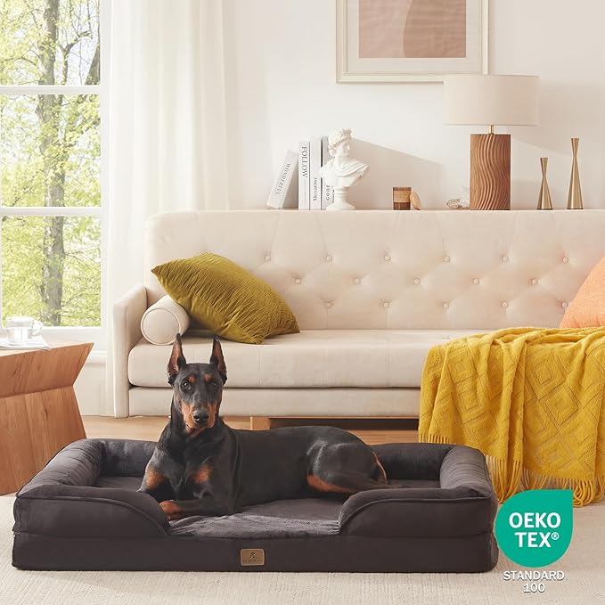 Bedfolks Orthopedic Dog Bed, Waterproof Dog Sofa Bed for Extra Large Dogs, Egg Foam Pet Couch Bed with Removable Washable Cover and Nonslip Bottom, Black-PawvioPets