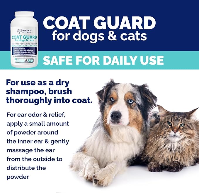Coat Guard Dry Shampoo for Dogs and Cats - Extra Large 2 lbs Jar, Dog Dry Shampoo Powder, Waterless Dog Shampoo, Anti Itch Relief, Cedar Scented, Anti Dandruff, Hot Spots, Nature's Pure Edge-PawvioPets