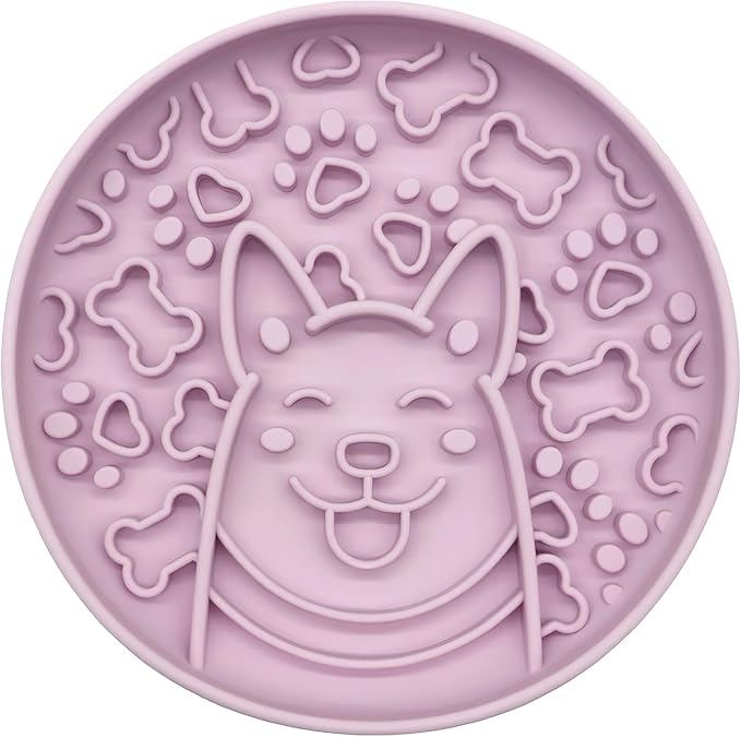 Dog Slow Feeder Bowl, Silicone Dog Bowl, Non-Slip Suction Cups Design,Boring and Anxiety Reducer.(Light Purple)-PawvioPets