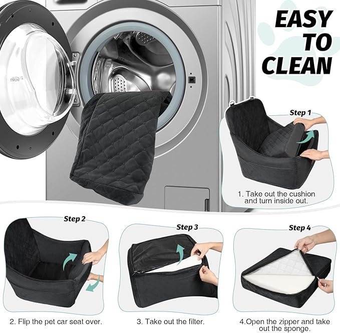 Dog Car Seat for Dogs Up to 35lbs,Fully Detachable and Washable,Memory Foam Covered Soft Fabric,Easy to Install with Adjustable Straps,Anti-Slip Bottom,Two Side Pockets(Black,Medium)-PawvioPets