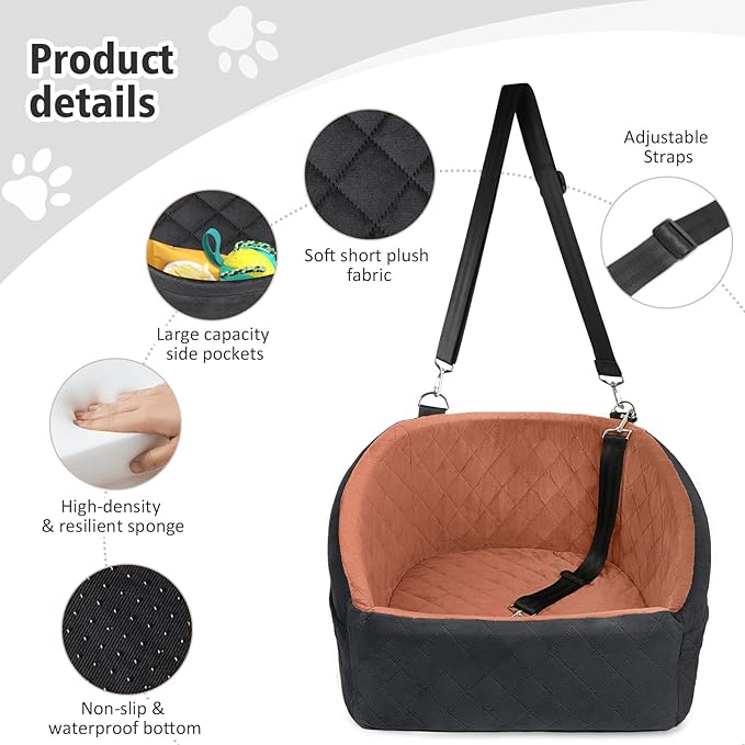 Dog Car Seat for Small Medium Dogs,Detachable Washable Dog Booster Seat Under 30lbs, Pet Car Seats Travel Bed with Storage Pockets and Safety Belt(Black/Z)-PawvioPets