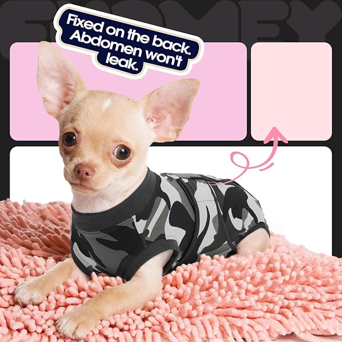 FUAMEY Dog Recovery Suit Male,Dogs Surgery Neuter Suits Puppy Spay Shirts for Female Protect Dog's Skin Anti Licking Abdominal Wounds Doggie Onesie Pet Bodysuit Alternative to Cone Grey Camouflage XS-PawvioPets