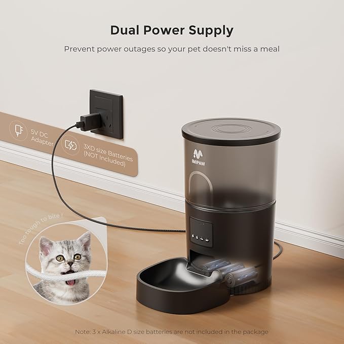 Automatic Cat Feeder - 3L Pet Dry Food Dispenser with Timed Programmable Portion Control, Dual Power Backup, Easy Set Up, 10 Meals Per Day for Cats and Puppies, Black（Remote Not Supported）-PawvioPets