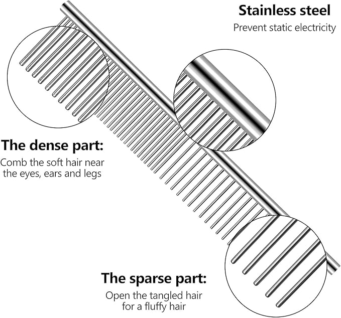 3 Pcs Stainless Steel Combs for Matted Hair - Grooming Clippers with Guide Combs for Removing Tangles and Knots in Long Haired Dogs and Cats-PawvioPets