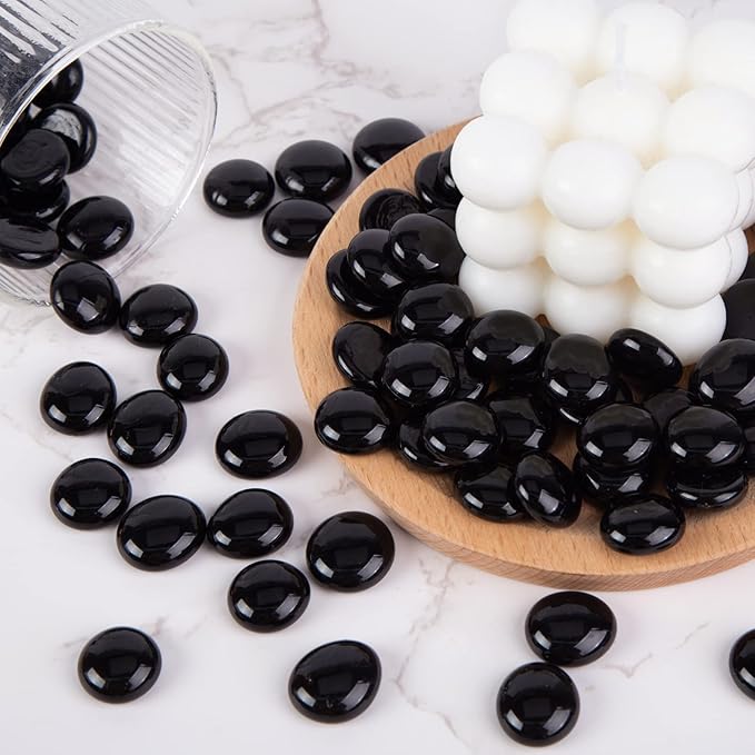 FUTUREPLUSX 1LB Black Flat Glass Marbles, Glass Pebbles Vase Filler, Dark Beads Fishbowl Decorative Gem for Table Scatter Home Decor-PawvioPets