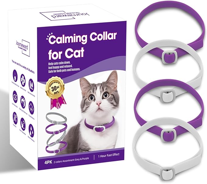 Calming Collar for Cats - 4 Pack, Adjustable Size, Efficiently Reduces Anxiety & Stress for 30 Days, Safe Cat Pheromone Collars, Calming Cat Collar-PawvioPets