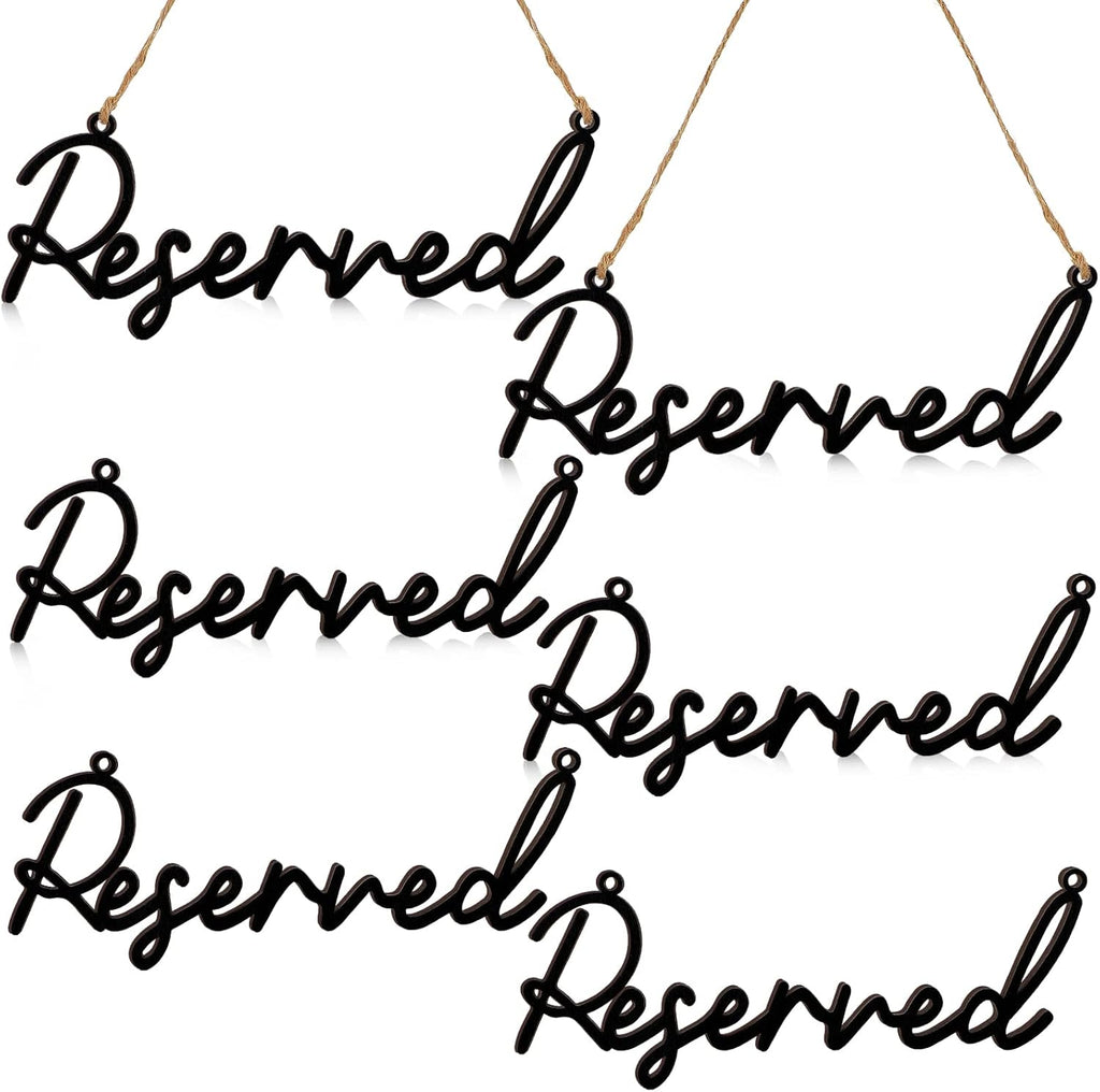 12 Pcs Reserved Seating Signs for Wedding Chairs Hanging Wooden Rustic Reserved Row Signs with Rope Wooden Tag for Wedding Church Pews Restaurant(Black)